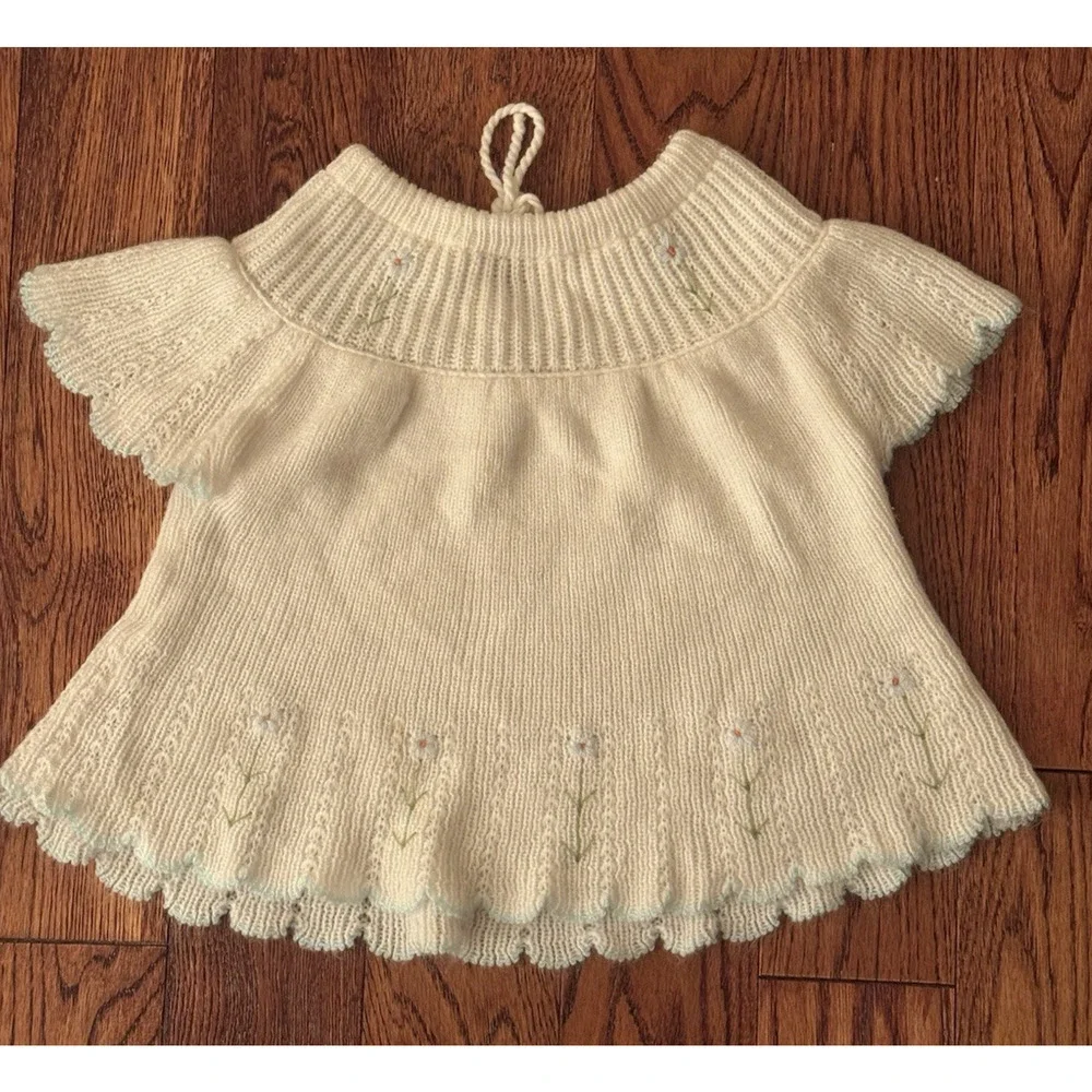 Vintage Little Ones Baby Girl 6-12 Months Embroidered Floral Sweater Made Greece